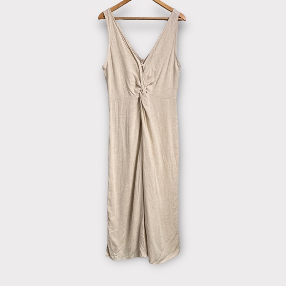 Emory Park Sleeveless Knot Woven Cream Linen Jumpsuit Large Resortwear - Picture 3 of 9